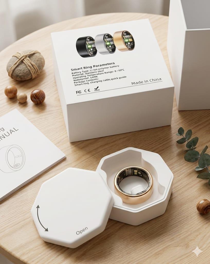 Smart Ring Fitness & Sleep Tracker Size 6 silver with Charging Case & Manual