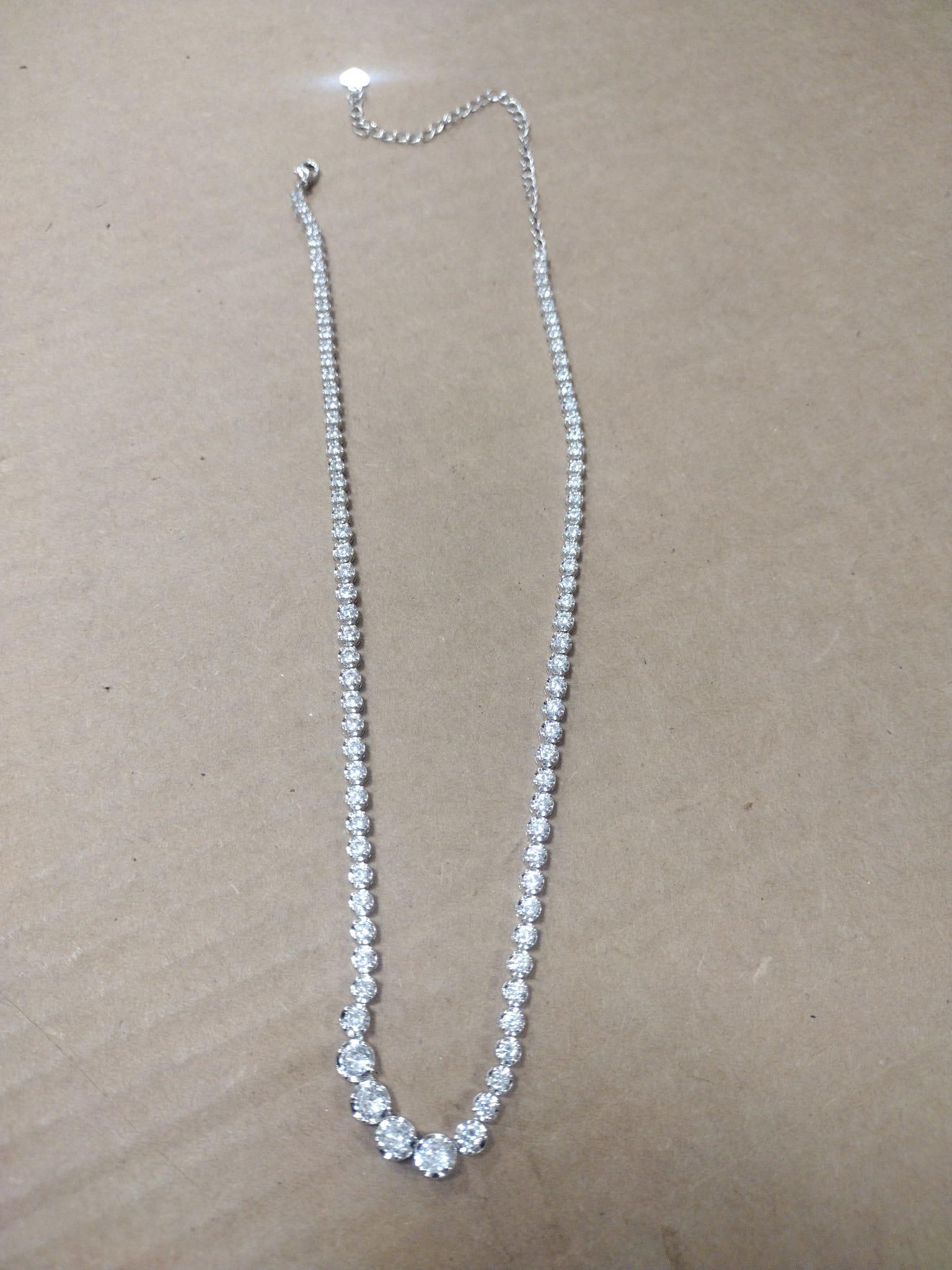 925 Sterling Silver Moissanite Tennis Chain Necklace 18" 14K White Gold Plated