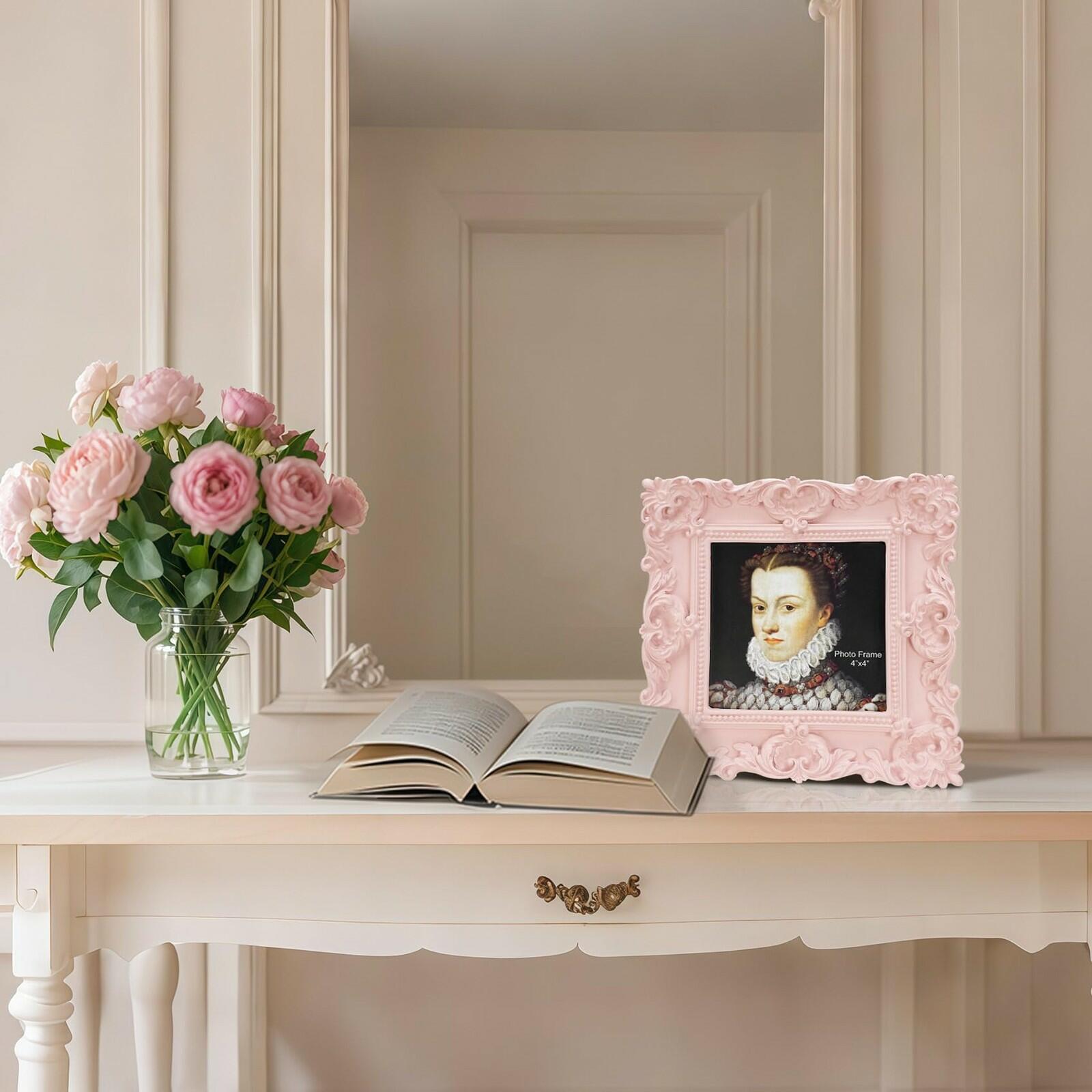Desklens Pink Picture Frame 4X4- Decorative Photo Frames Tabletop Wall Decor for