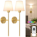 Set of 2 NIORSUN Battery Operated Wall Sconce,Gold Rechargeable Wall Lights with