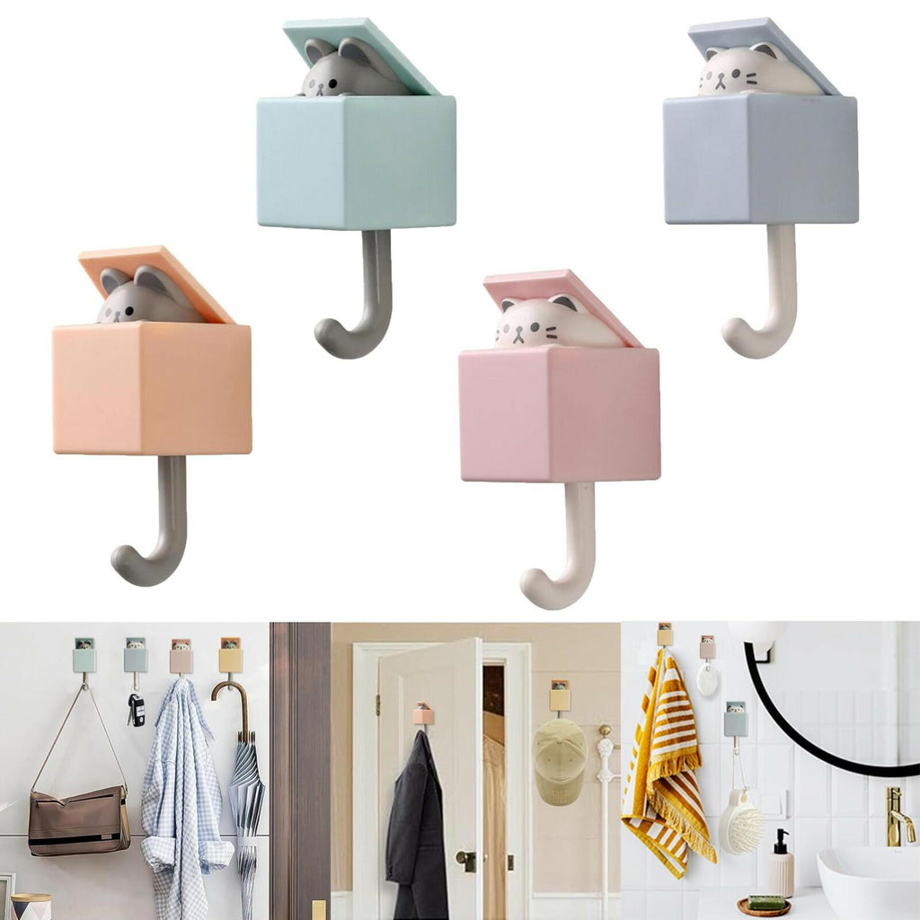 FUZSKWID 4Pcs Cute Self Adhesive Towel Hooks -Max Load 10LB,Heavy Duty Utility
