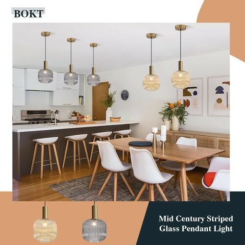 BOKT Modern Large Amber Glass Globe Pendant Light Fixture Brushed Brass Gold