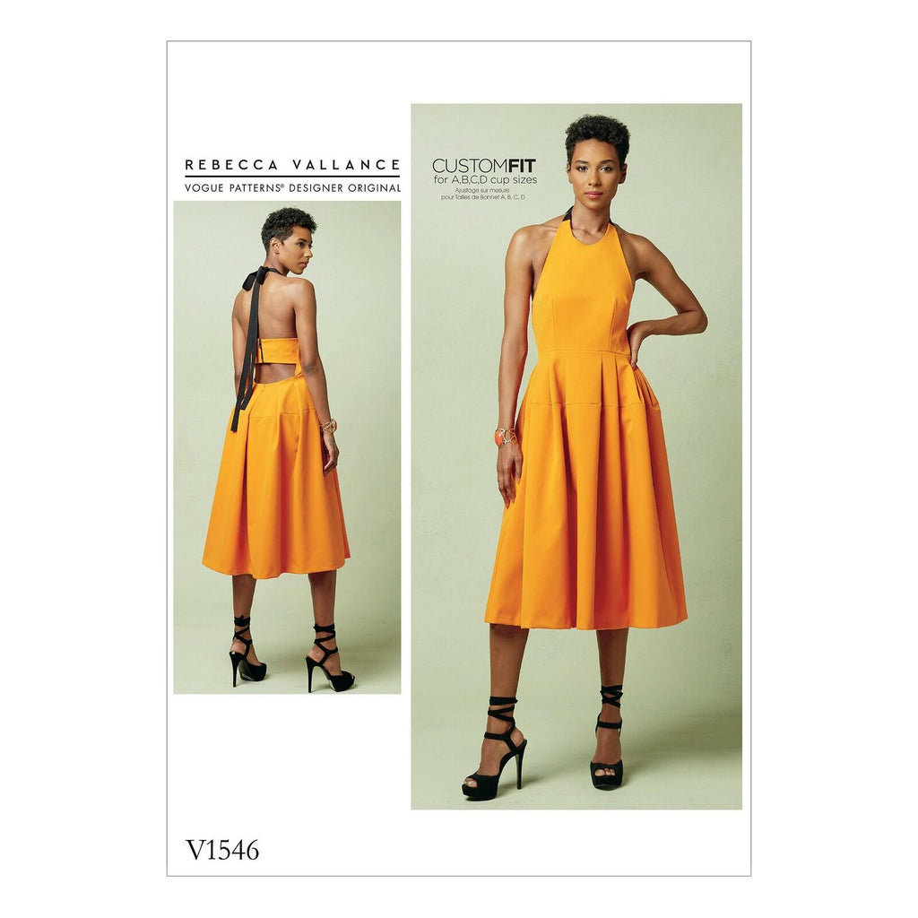 Vogue Patterns V1546 Misses' Lined Pleated Halter Dress with Neck Tie Sewing