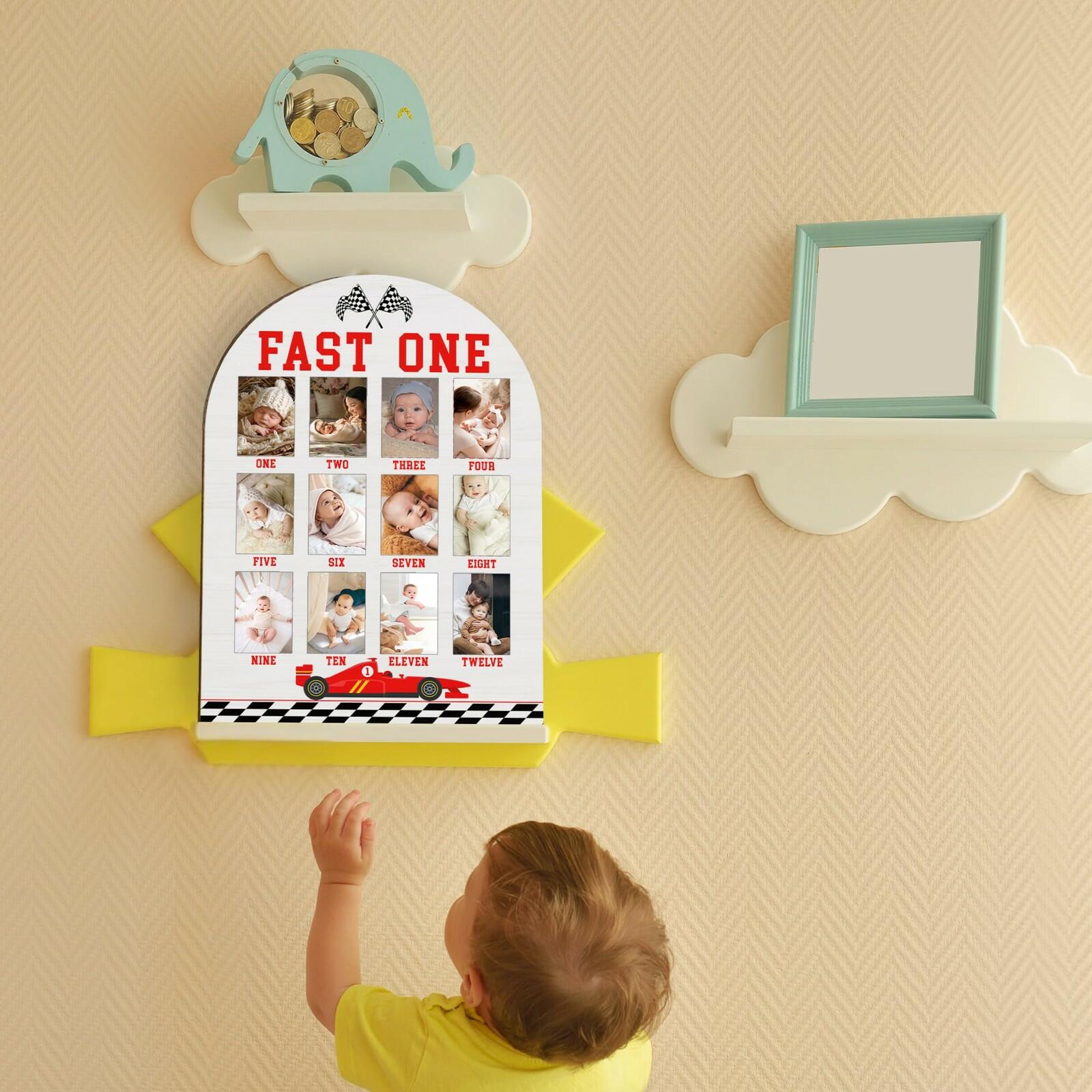 Fast One My First Year Photo Board, Racing Car Baby Milestone Signs for Boys