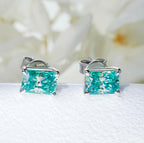 GIGAJEWE Blue Green Color Moissanite Stud Earrings Radiant Cut Moissanite
