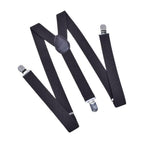 HOOENG Men's Y-Back Suspenders Adjustable 3 Metal Clips 1" Black
