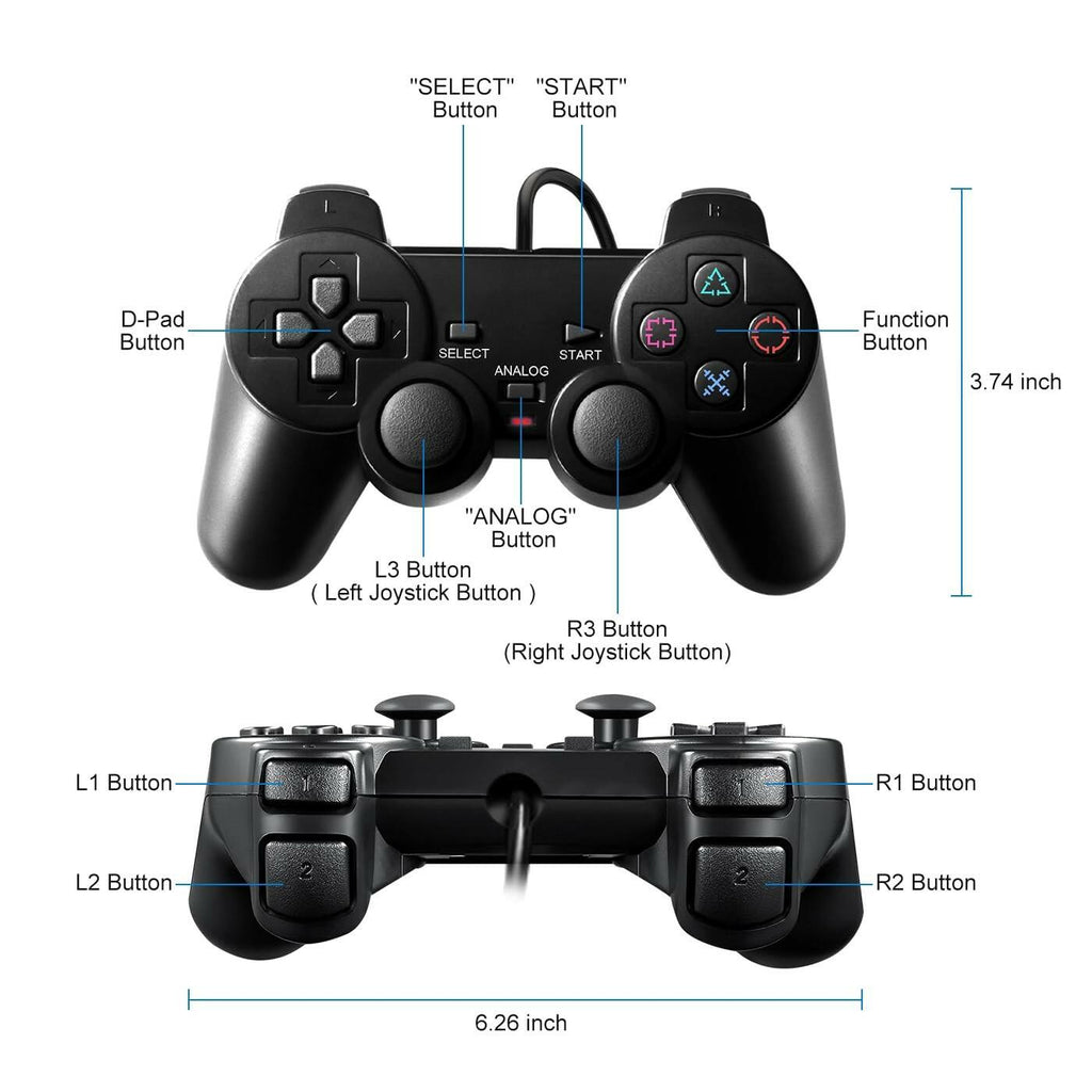 HaeBorl PS2 Controller, 2 Packs Wired Controller Compatible with PS2/PS2