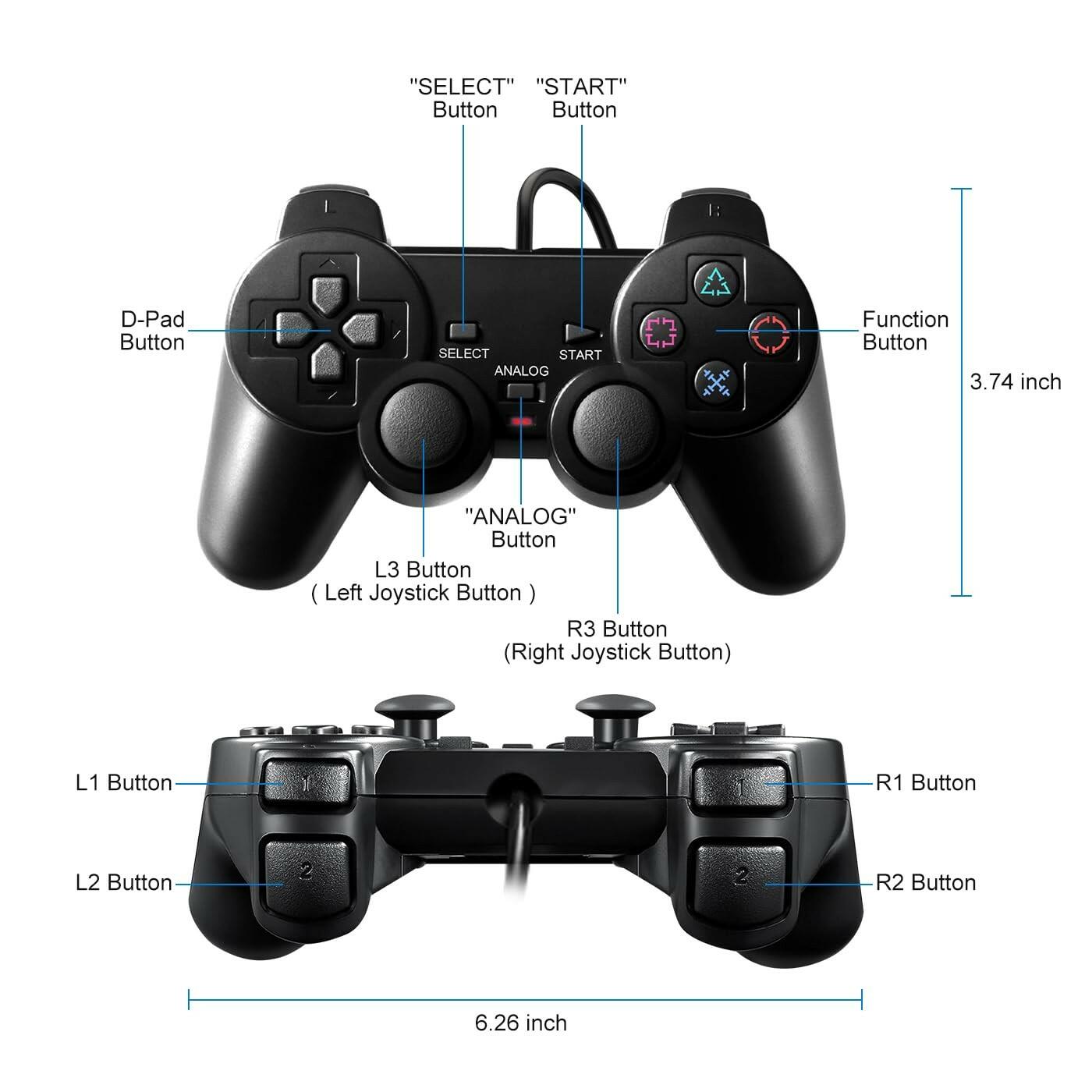 HaeBorl PS2 Controller, 2 Packs Wired Controller Compatible with PS2/PS2