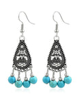 Watforsh Boho Silver Turquoise Filigree Western Country Earrings Teardrop Drop