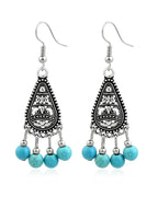 Watforsh Boho Silver Turquoise Filigree Western Country Earrings Teardrop Drop