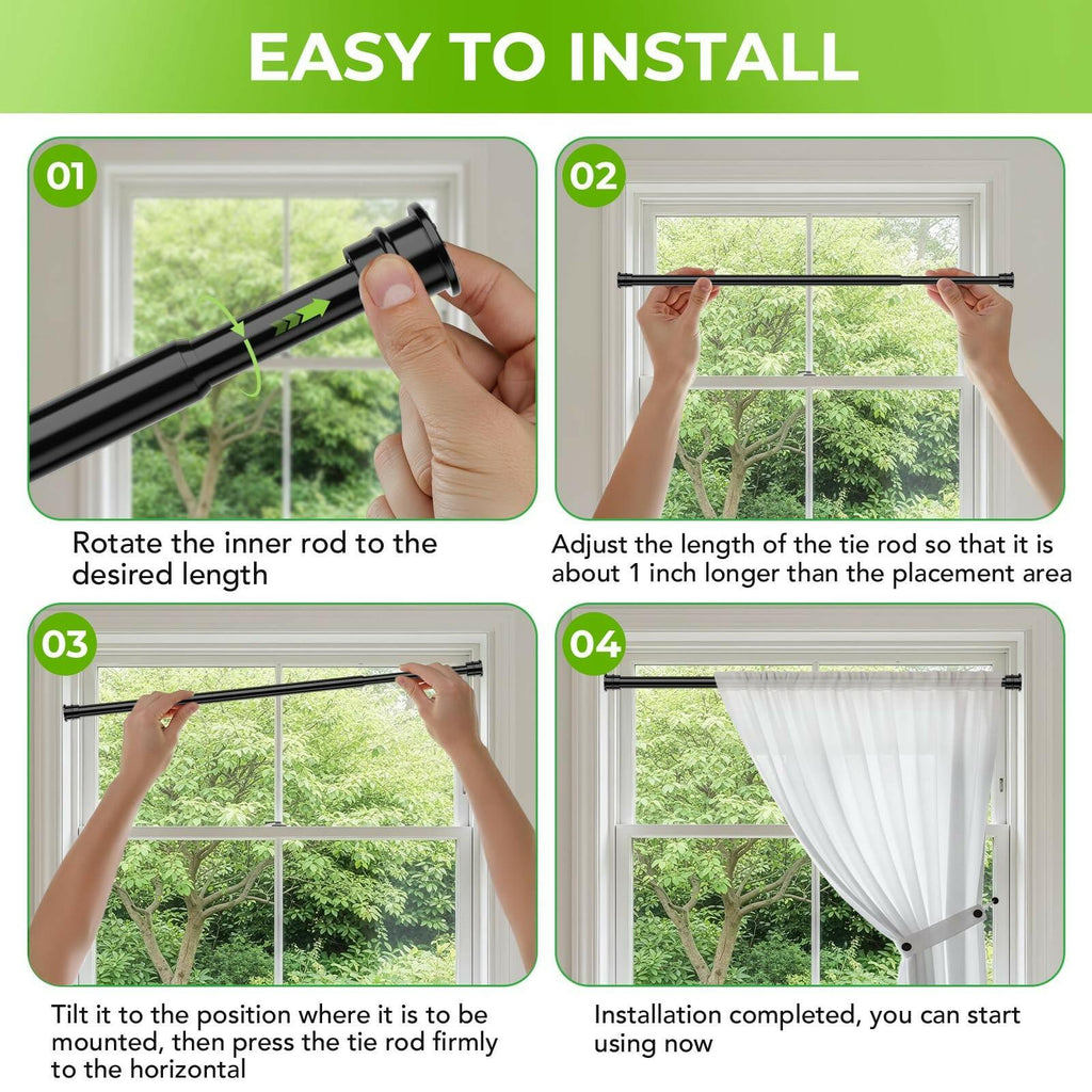 2 Pack Spring Tension Rods 28-48 Inches No Drill Tension Curtain Rods Black