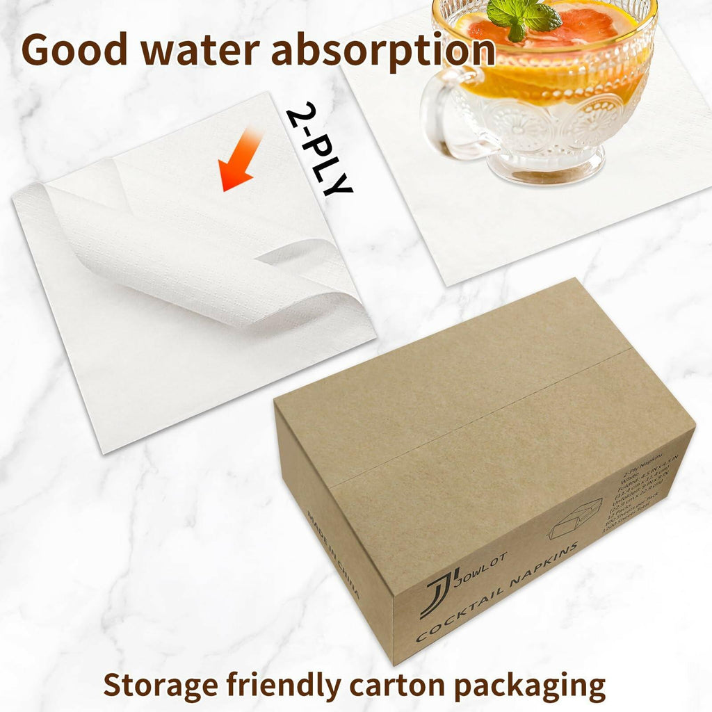 JOWLOT Cocktail Napkins - 1200 Count 2-Ply White Napkins Disposable, 4.5 x 4.5