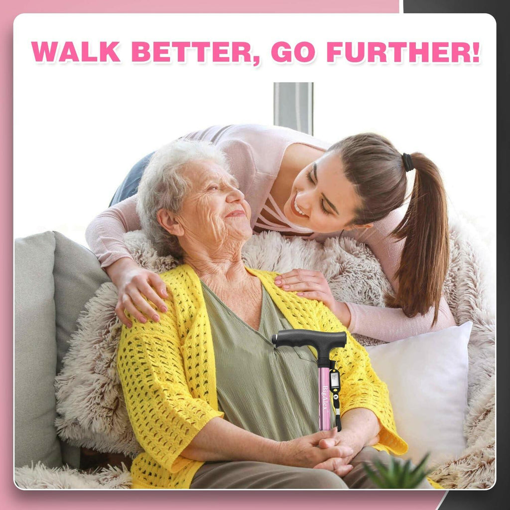 BigAlex Folding Walking Cane with LED Light,Pivoting Quad Base,Adjustable