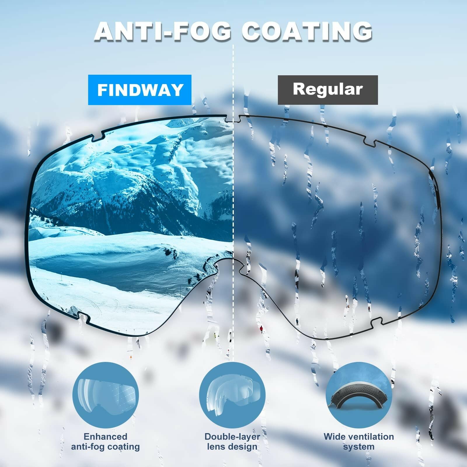 findway Ski Goggles OTG - Over Glasses Snow/Snowboard Goggles for Men, Women &