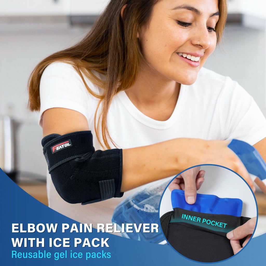 FEATOL Elbow Brace with Ice Pack for Tendonitis and Tennis Elbow-Pain Relief for