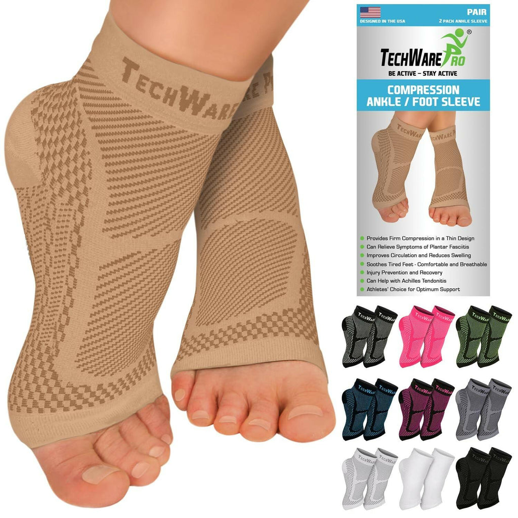 TechWare Pro Ankle Brace Compression Sleeve - Relieves Achilles Tendonitis,