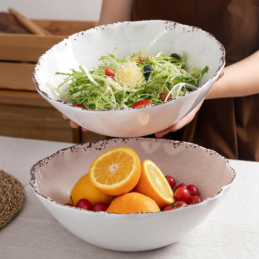 2 pieces Set LEHAHA Rustic White Melamine Large Serving Bowl,12 inches (130 OZ)