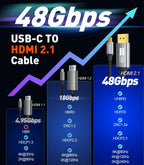UANTIN USB C to HDMI 2.1 Cable 8K@60Hz, 4K@144Hz/120Hz, 48Gbps, HDCP2.3, Dynamic