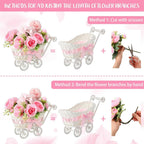 Fiwochic 3 Pack Rattan Baby Carriage Floral Arrangement with Bouquet Baby Shower