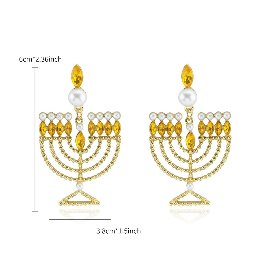 Hanukkah Earrings for Women Pearl Menorah Earrings Stud Jewish Holiday Jewelry