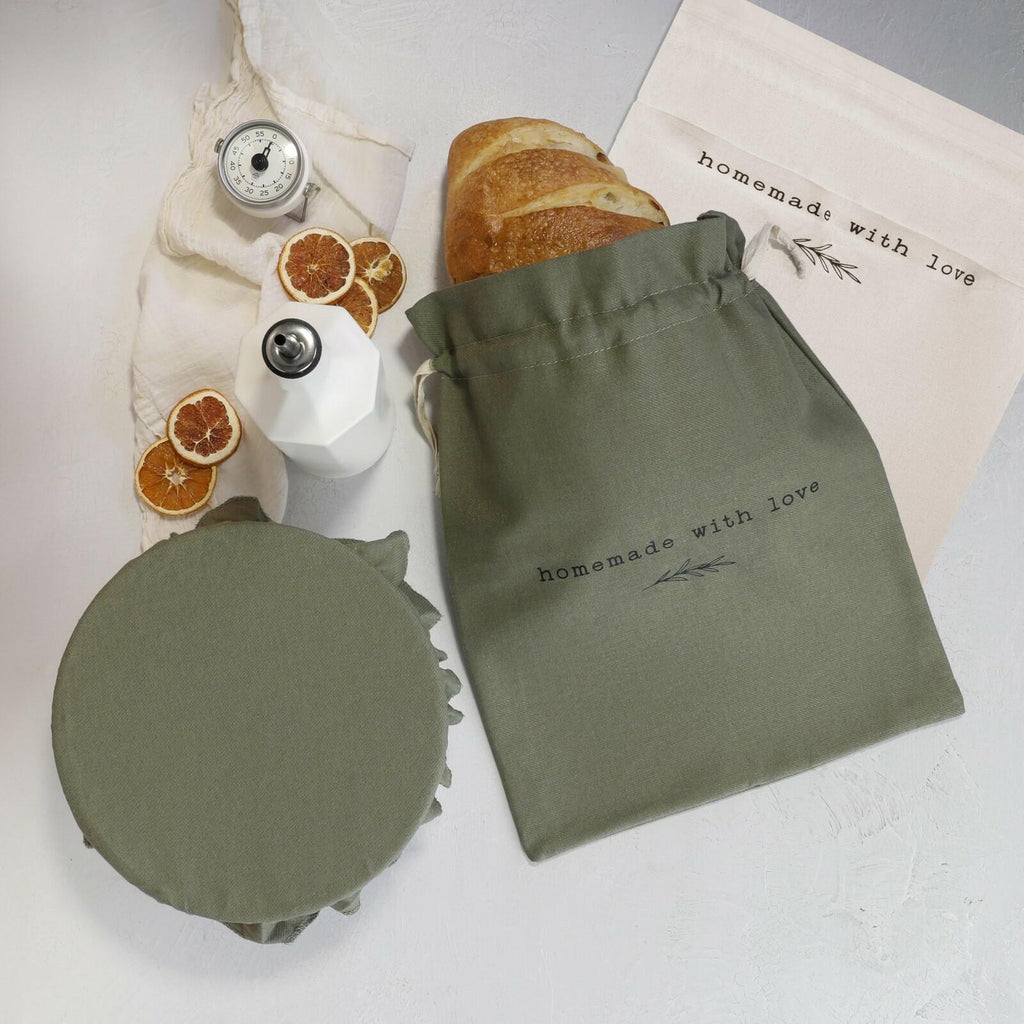 KIBAGA Beautiful Linen Bread Bag Set and Proofing Cover For Homemade Sourdough