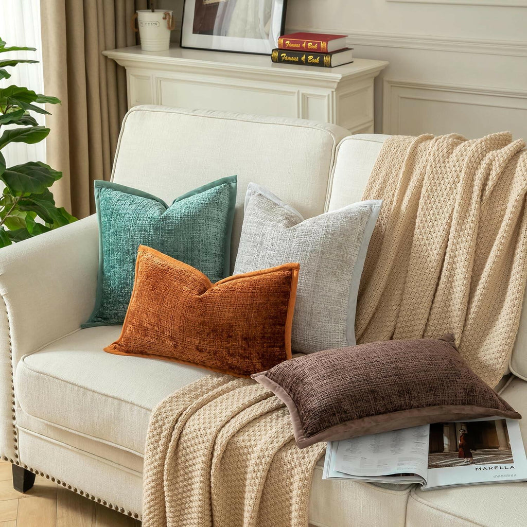 Yaertun Pack of 2 Chenille Textured Decorative Throw Pillow Covers Accent Solid