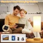 Dicoool Touch Bedside Table Lamp with USB - 3 Way Dimmable Wood Lamp for Bedroom