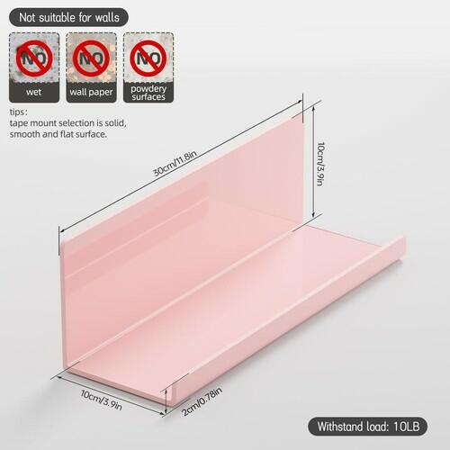 4 Pack PAVSTINE Adhesive Floating Shelves for Wall No Drilling, 12 Inch Acrylic Self Adhesive Shelves, Stick on Shelves, Dorm Wall Shelf, for Bathroom, Kitchen, Bedroom, Office, Gaming Room, Pink