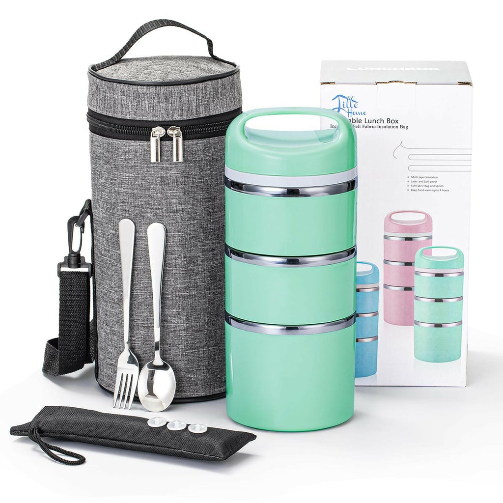 Lille Home Stackable Stainless Steel Thermal Compartment Lunch/Snack Box, 3-Tier