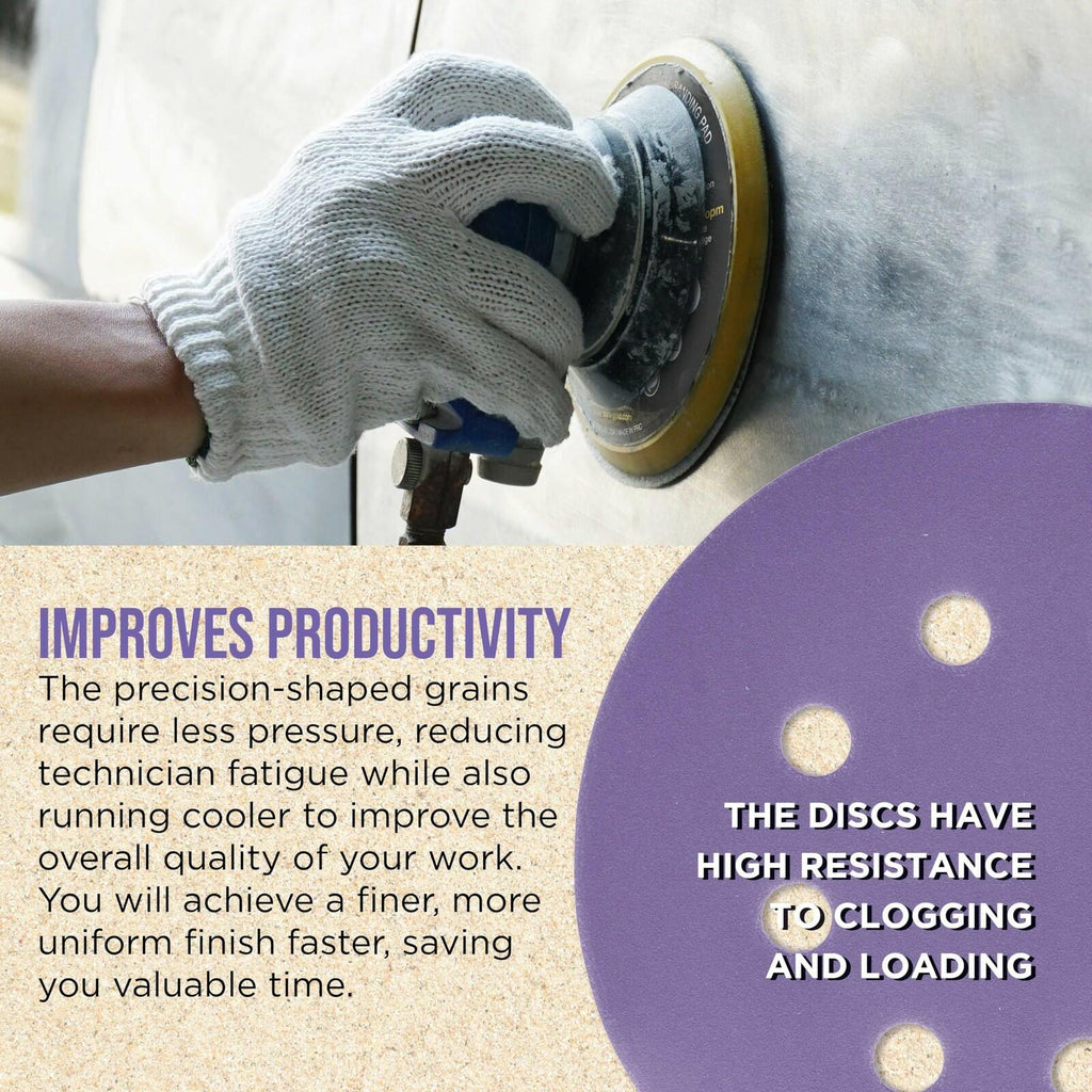 Dura-Gold Premium 400 Grit 5" Purple Film Ceramic Sanding Discs, 8-Hole Pattern,