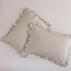 JANZAA Queen Comforter Set Oatmeal Comforter for Queen Size Bed 3PCS (1 Ruffle
