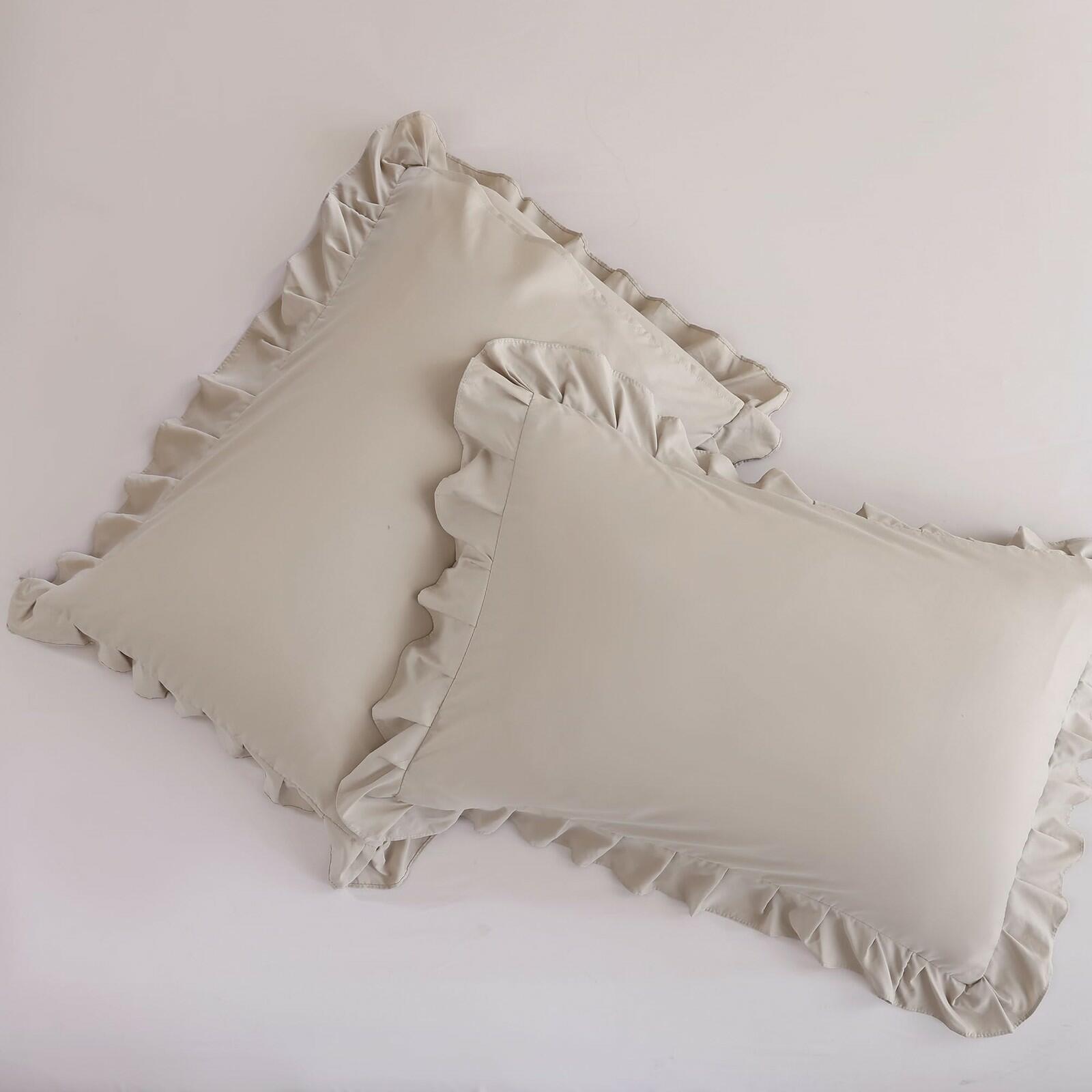 JANZAA Queen Comforter Set Oatmeal Comforter for Queen Size Bed 3PCS (1 Ruffle