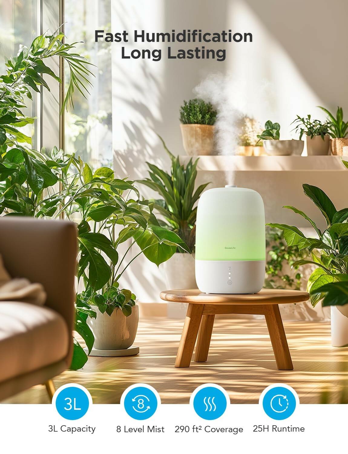 GoveeLife Smart Humidifiers for Bedroom, 3L Top Fill Cool Mist Humidifiers with