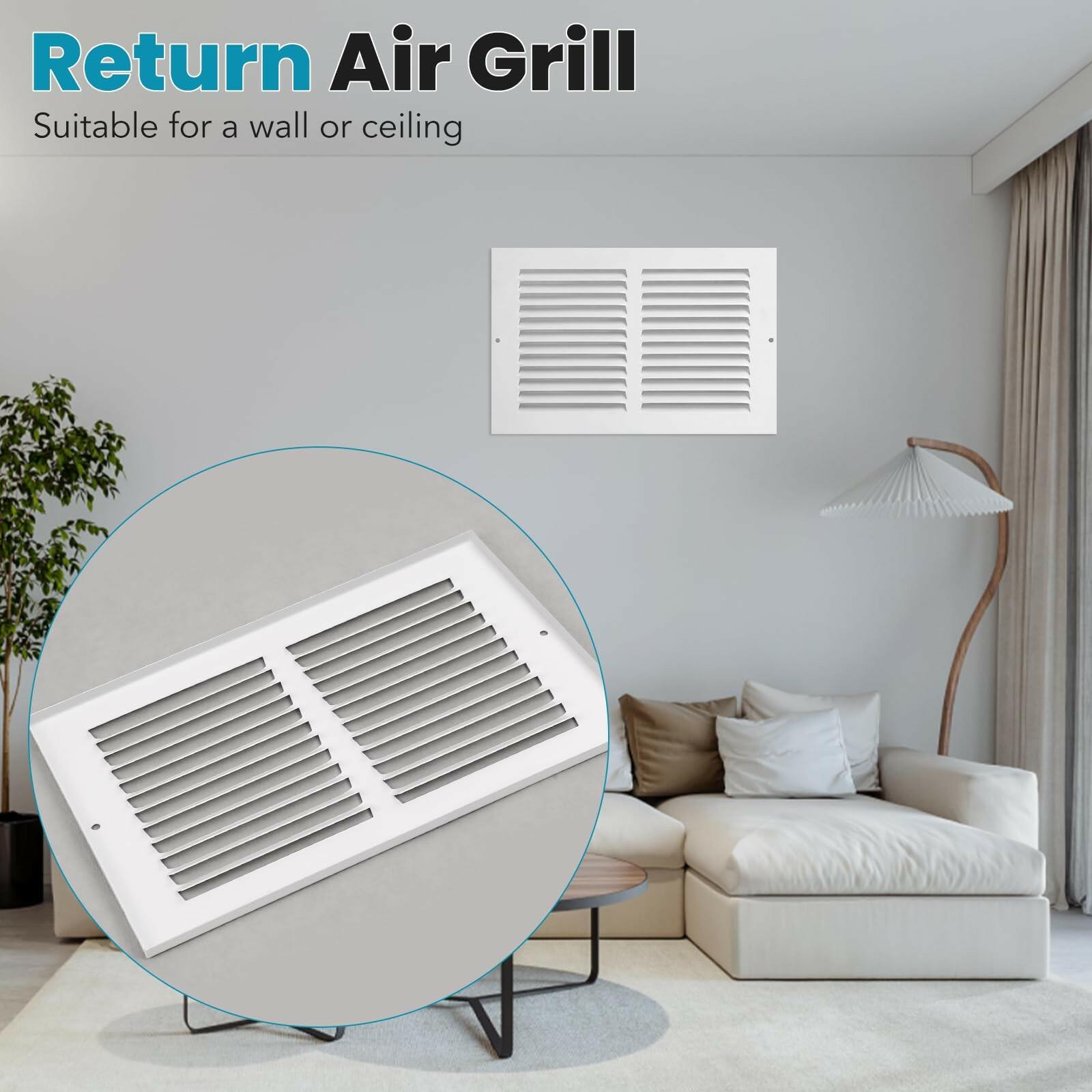 VOISEN Return Air Grille - Fits 10x6 Duct Opening, Steel White Vent Cover Grill