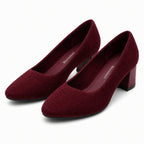 Burudani Women Burgundy Block Heel Pumps Knit Comfort Round Toe Size 11