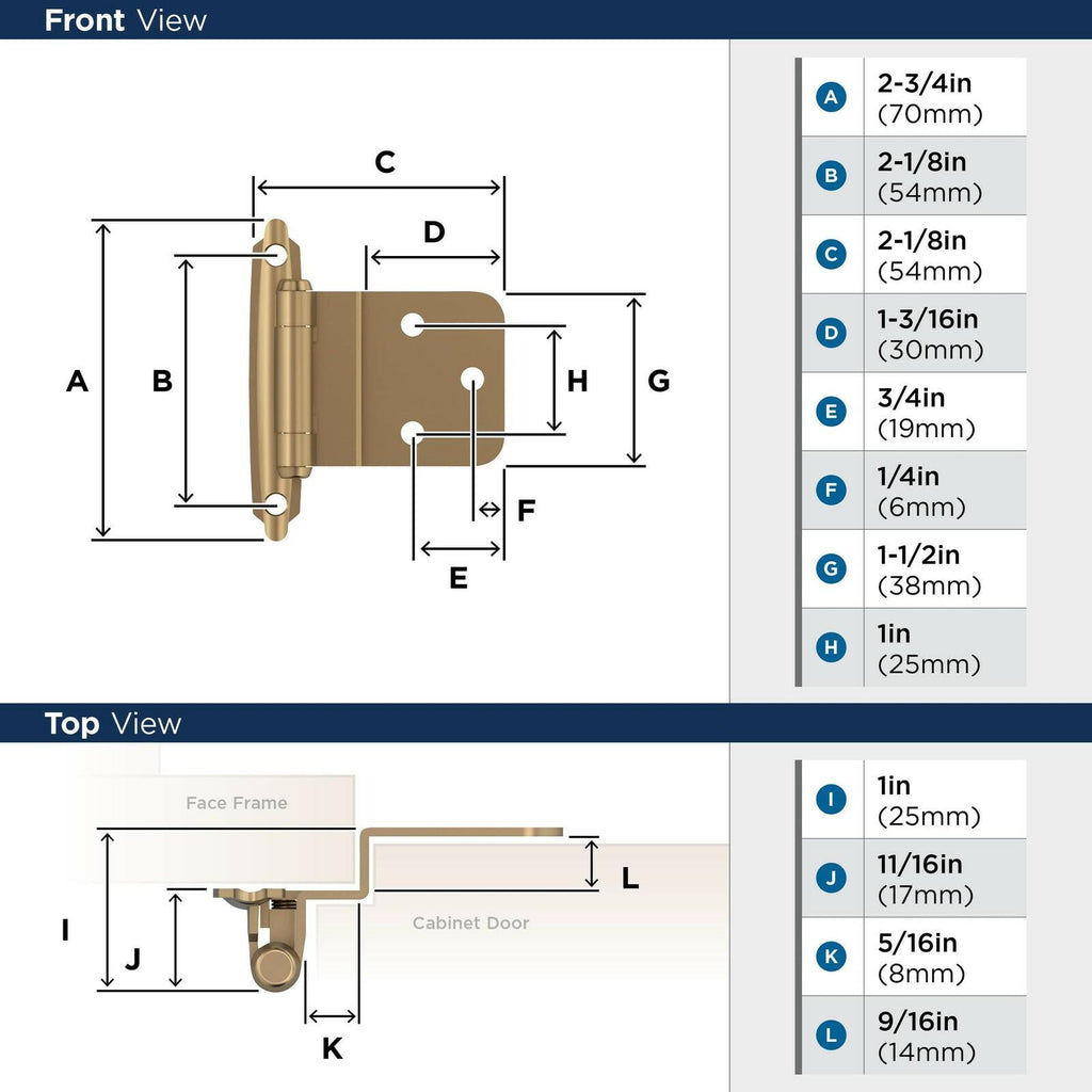 Amerock BPR3428CZ | Cabinet Hinge | 3/8 in (10 mm) Inset Self Closing Face Mount