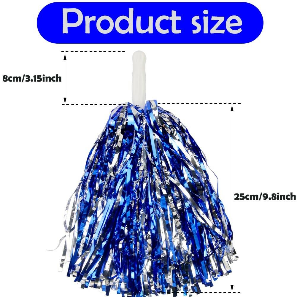 Hooshing 24PCS Pom Poms Cheerleading Blue and Silver Metallic Cheer Pom Poms