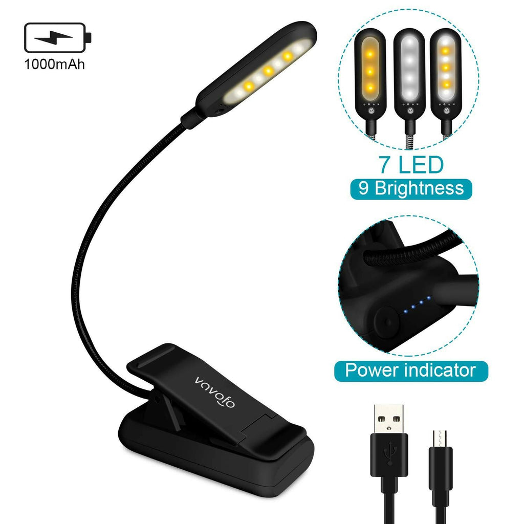VAVOFO Rechargeable Reading Light 7 LEDs with 9 Color Temperature 9 Brightness