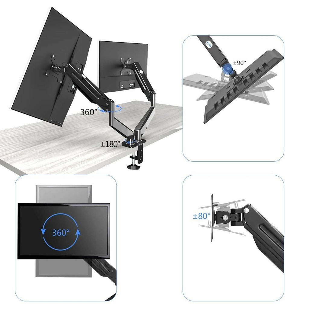 Suptek Dual Monitor Mount Stand-Height Adjustable Gas Spring Monitor Arm Desk