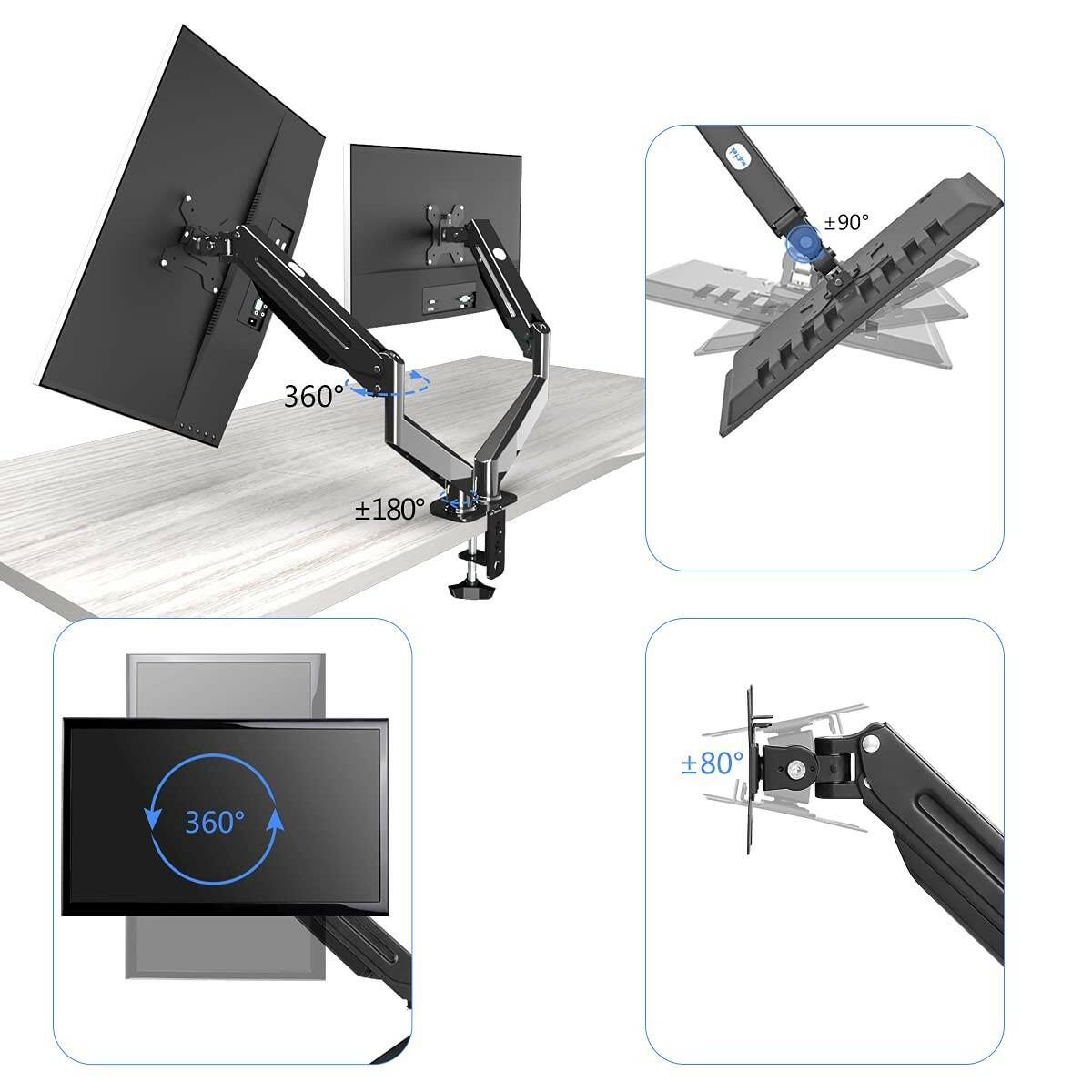 Suptek Dual Monitor Mount Stand-Height Adjustable Gas Spring Monitor Arm Desk