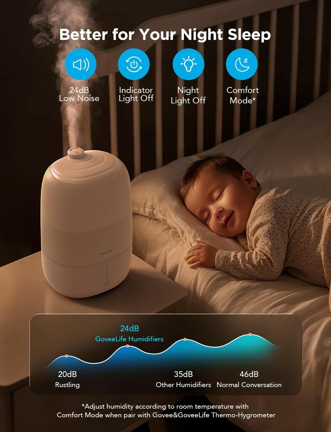 GoveeLife Smart Humidifiers for Bedroom, 3L Top Fill Cool Mist Humidifiers with