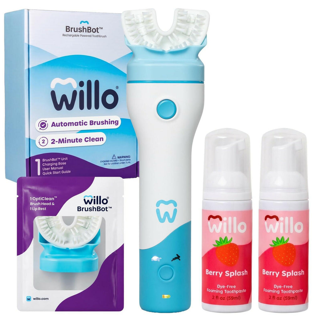 Willo BrushBot Kids Toothbrush Kit, Medium Berry Dye-Free