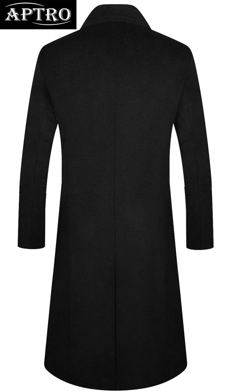 APTRO Men's Luxury Full Length Wool Trench Coat 2XL Long Wool Overcoat Winter