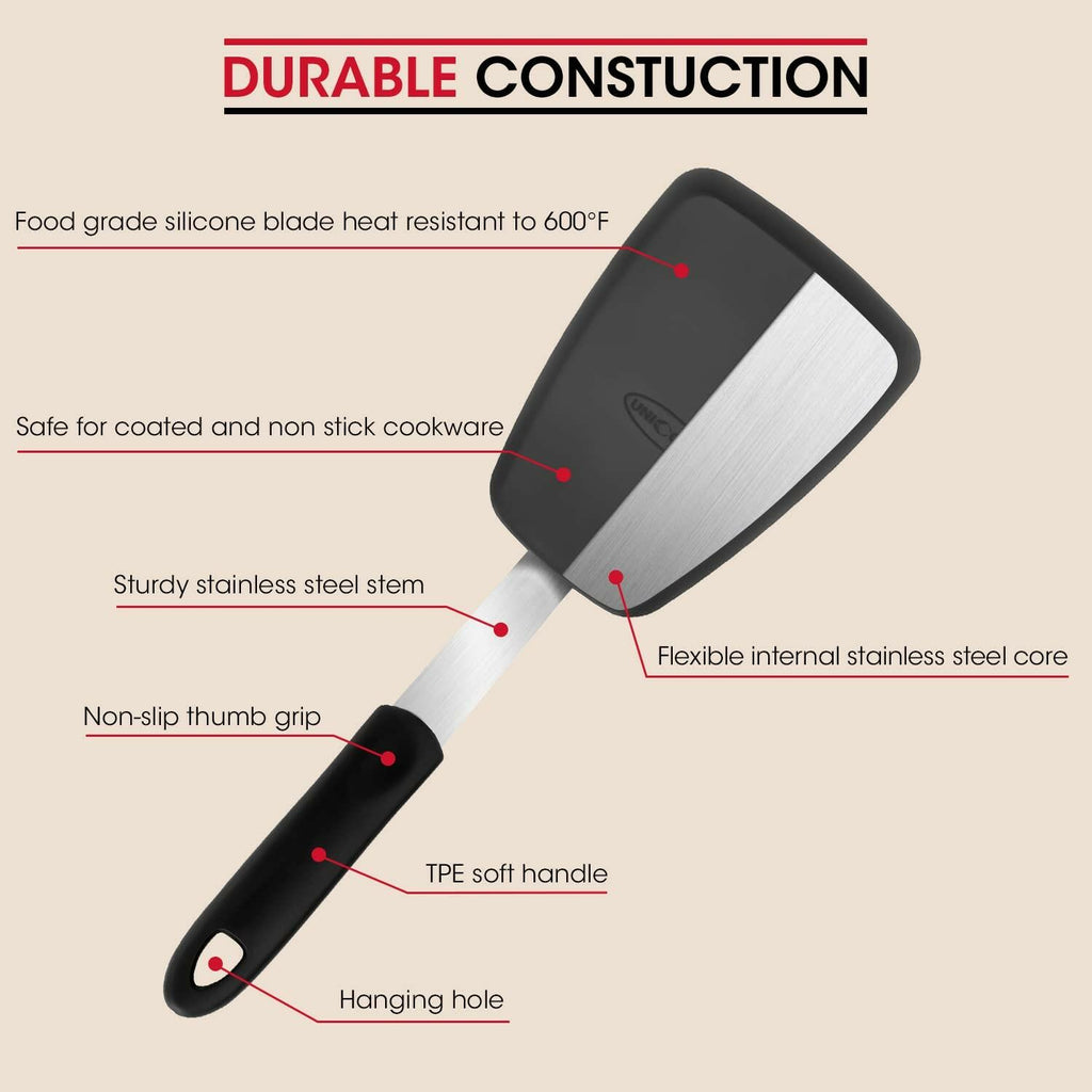 Unicook 2 Pack Flexible Silicone Spatula, Turner, 600F Heat Resistant, Ideal for