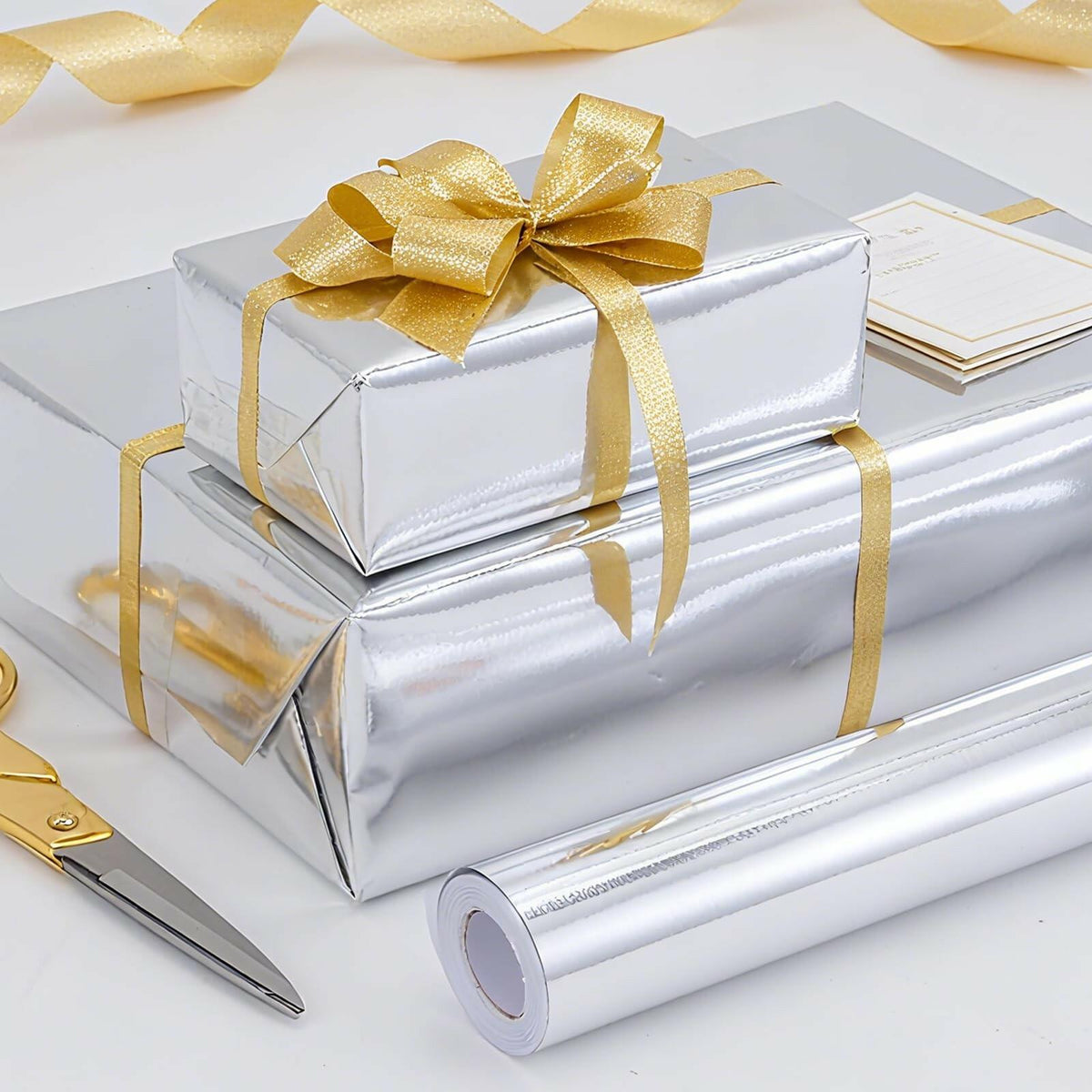 Silver Wrapping Paper, 17inch x 33ft Solid Color Metallic Lustre Paper, Silver