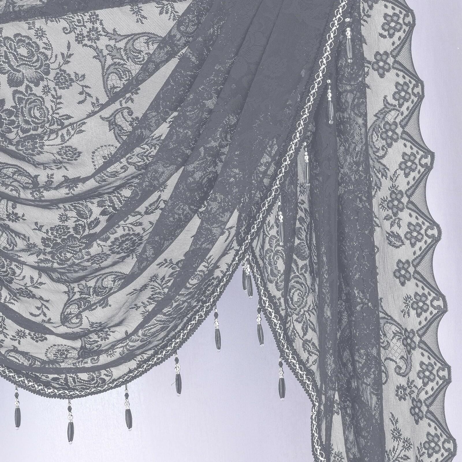Huierxun Grey,59"x41" Elegant Lace Waterfall Window Valance with Bead Tassels
