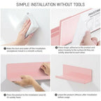 4 Pack PAVSTINE Adhesive Floating Shelves for Wall No Drilling, 12 Inch Acrylic Self Adhesive Shelves, Stick on Shelves, Dorm Wall Shelf, for Bathroom, Kitchen, Bedroom, Office, Gaming Room, Pink