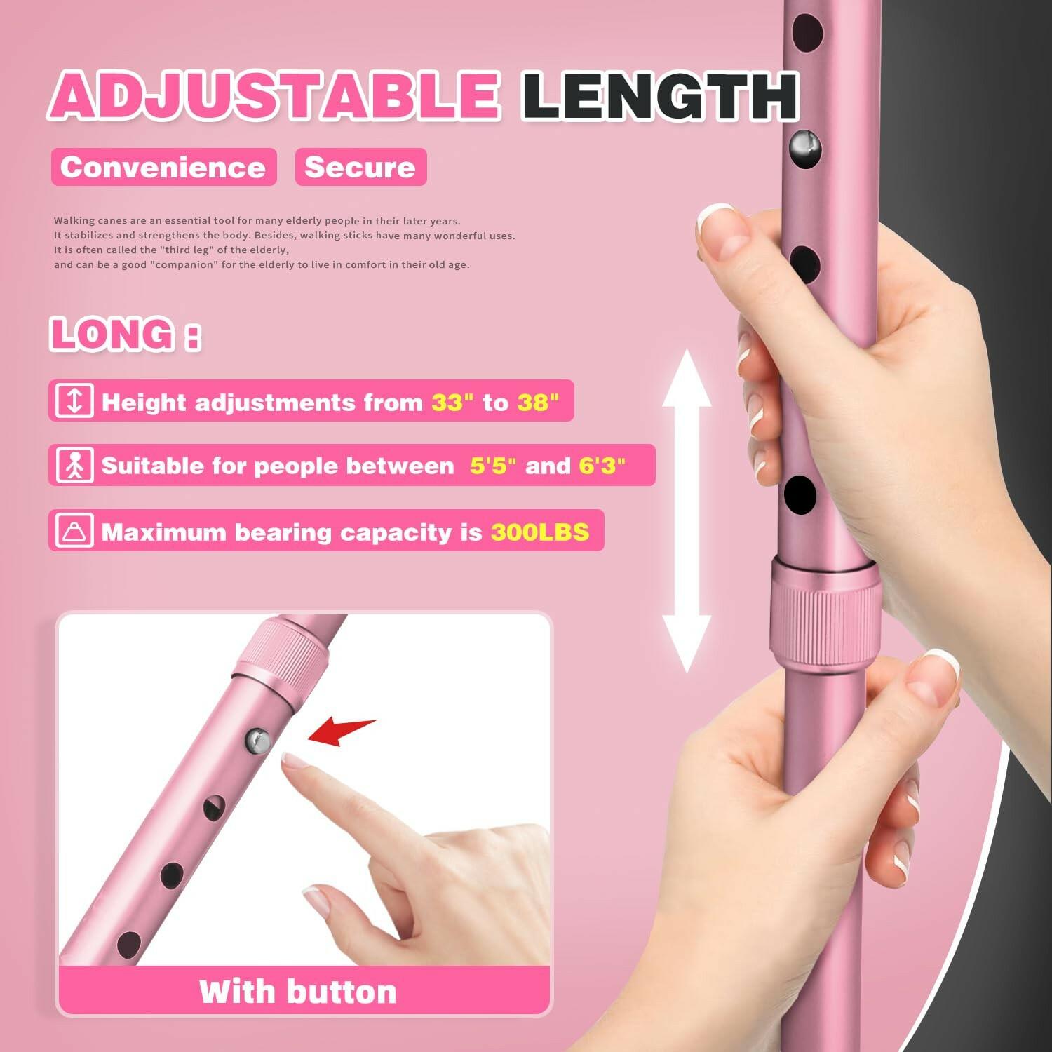 BigAlex Folding Walking Cane with LED Light,Pivoting Quad Base,Adjustable