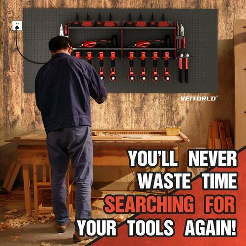 Power Tool Organizer with Charging Station, Heavy Duty Modular Wall Mount Rack