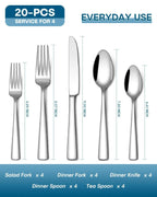 Stapava 20 Piece Silverware Set, Food-Grade Stainless Steel Flatware Sets for 4